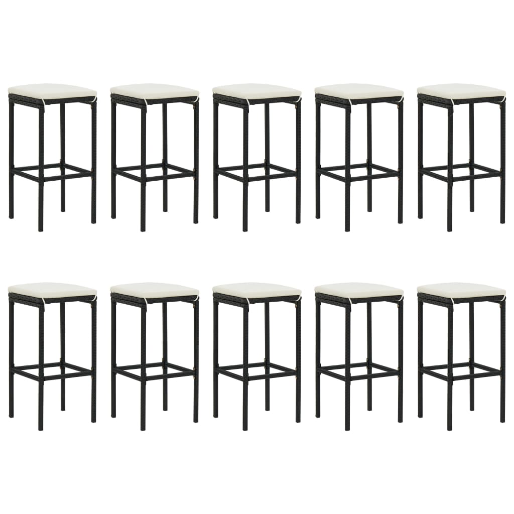 11 pcs conjunto de bar p/ jardim c/ almofadões vime PE preto