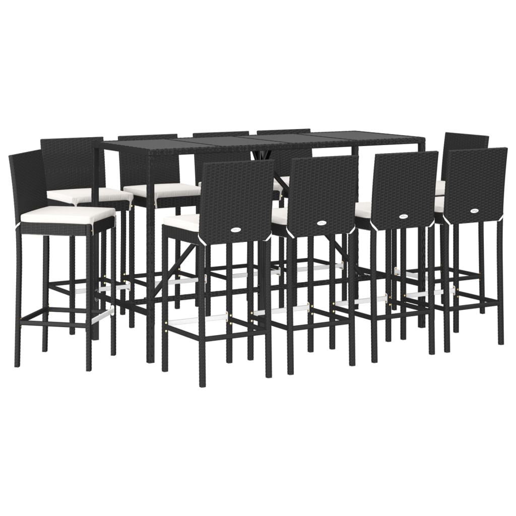 11 pcs conjunto de bar p/ jardim c/ almofadões vime PE preto