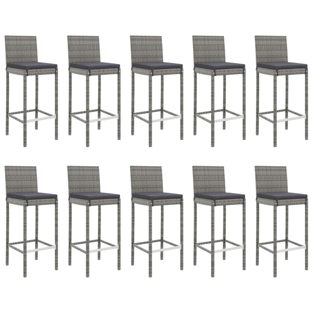 11 pcs conjunto de bar p/ jardim c/ almofadões vime PE cinzento