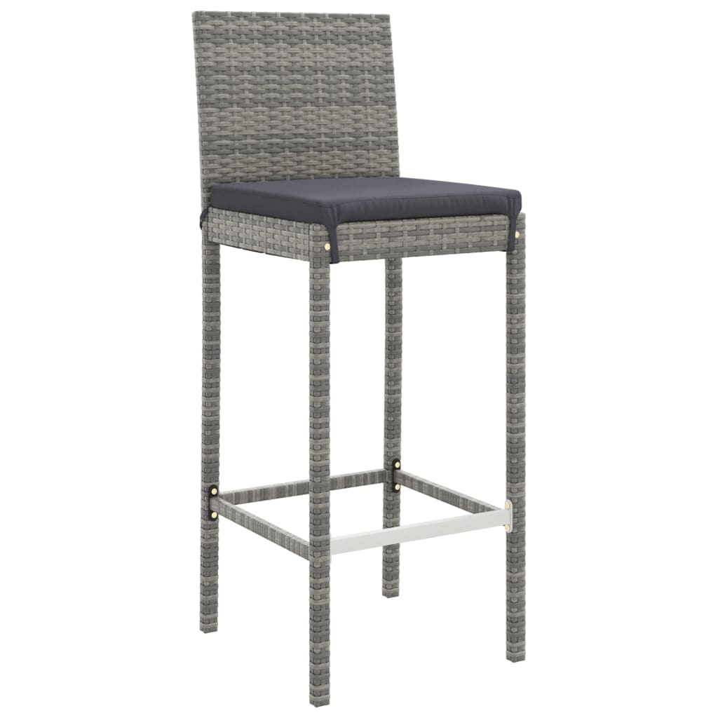 11 pcs conjunto de bar p/ jardim c/ almofadões vime PE cinzento