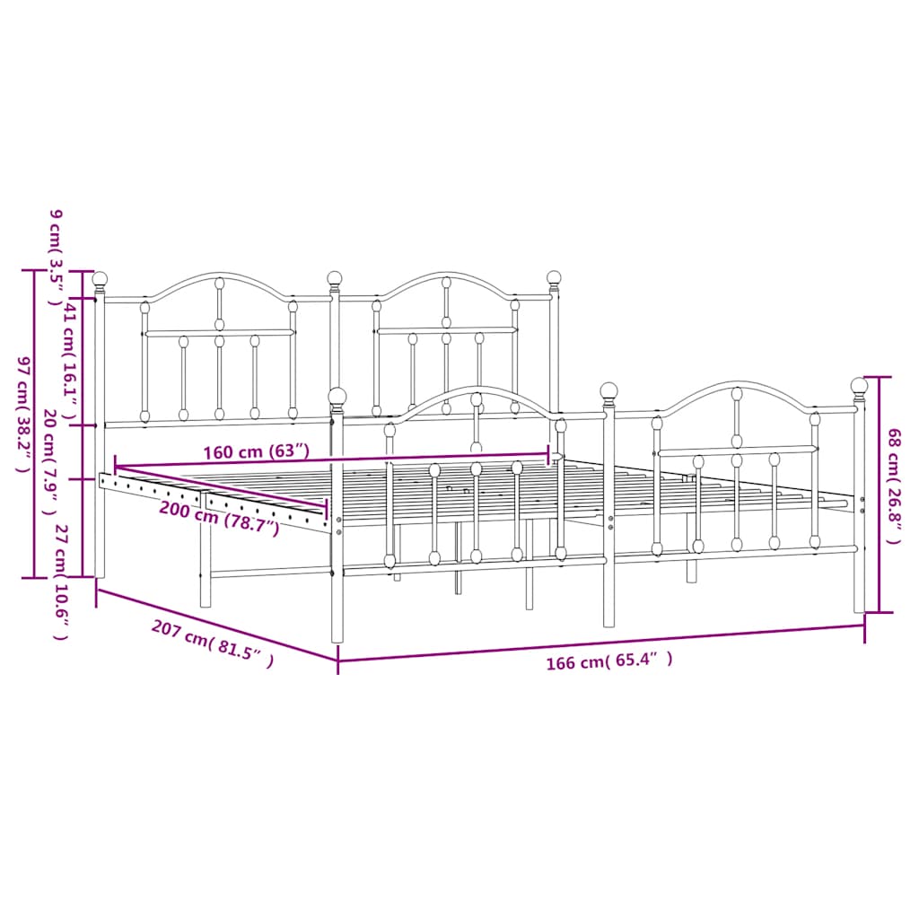 Estrutura de cama sem colchão com pés 160x200 cm preto