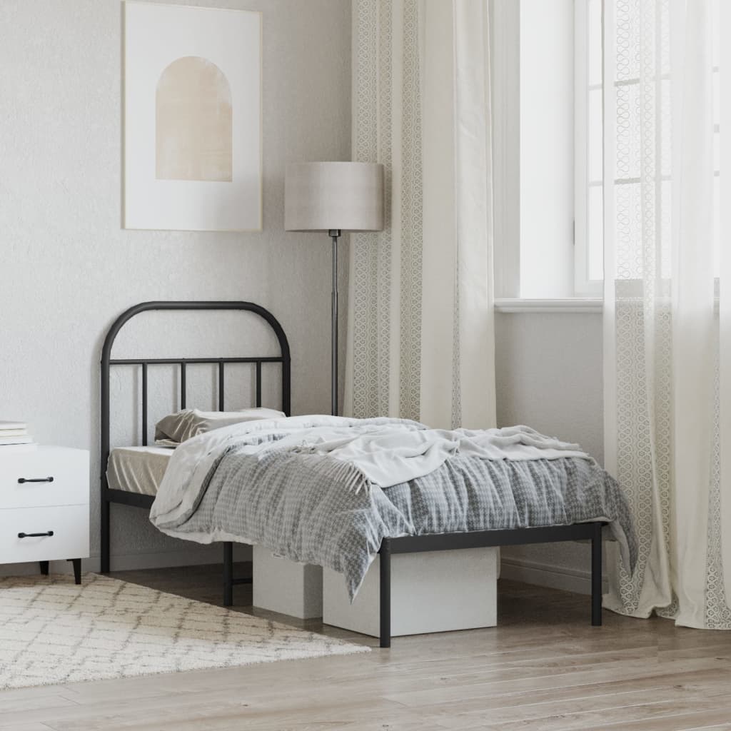 Estrutura de cama metal s/ colchão c/ cabeceira 75x190 cm preto