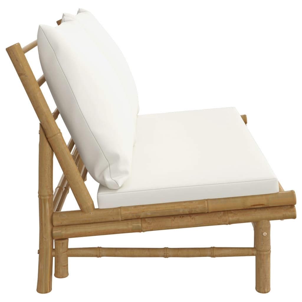 Banco de jardim bambu com almofadões branco nata