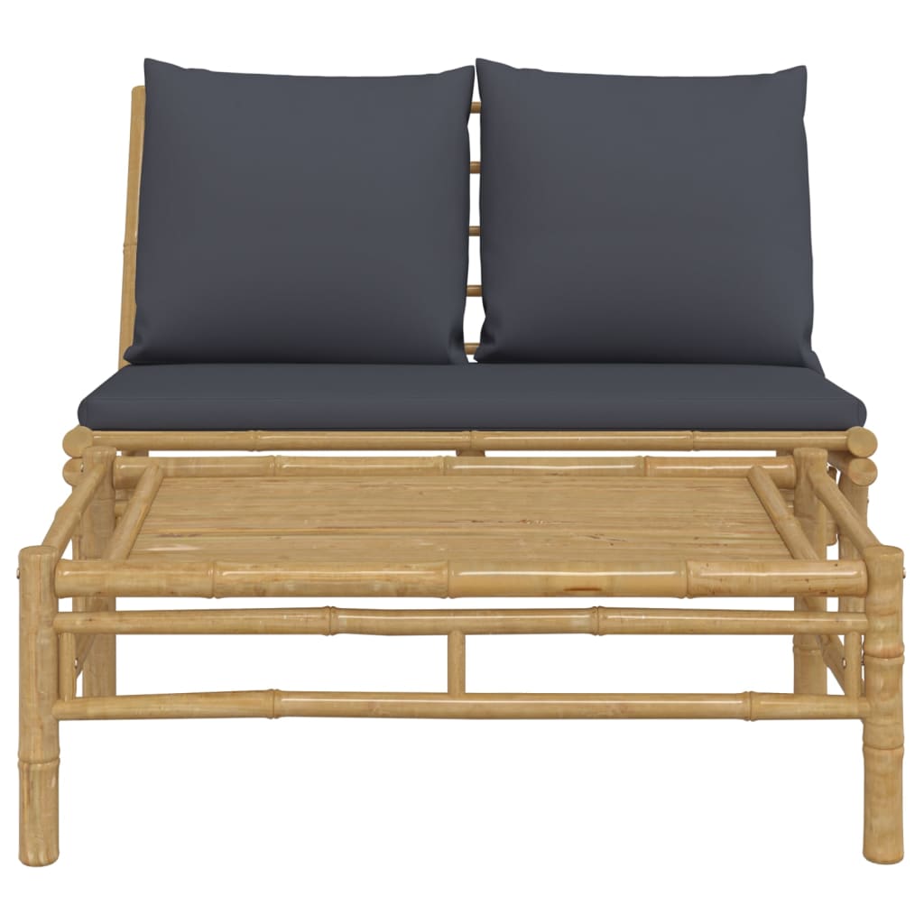 2pcs conj. lounge de jardim bambu c/ almofadões cinzento-escuro