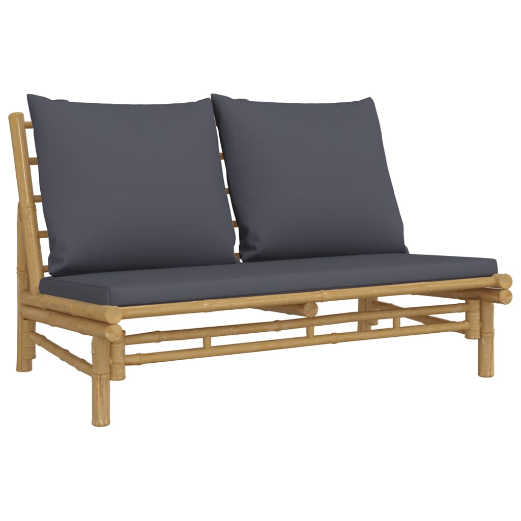 2pcs conj. lounge de jardim bambu c/ almofadões cinzento-escuro