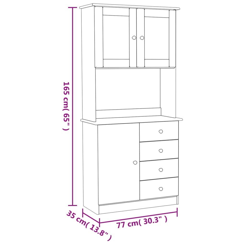 Aparador alto ALTA 77x35x165 cm madeira de pinho maciça branco