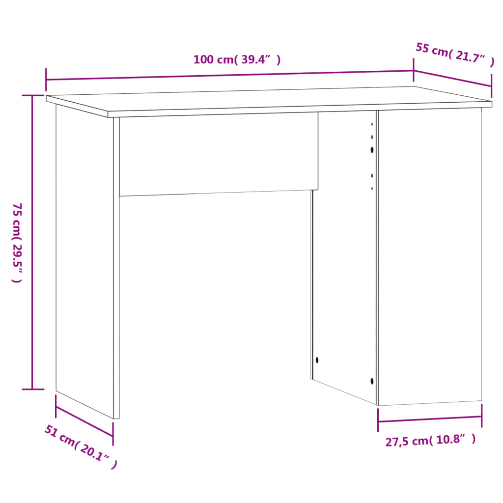 Secretária 100x55x75 cm derivados de madeira branco brilhante