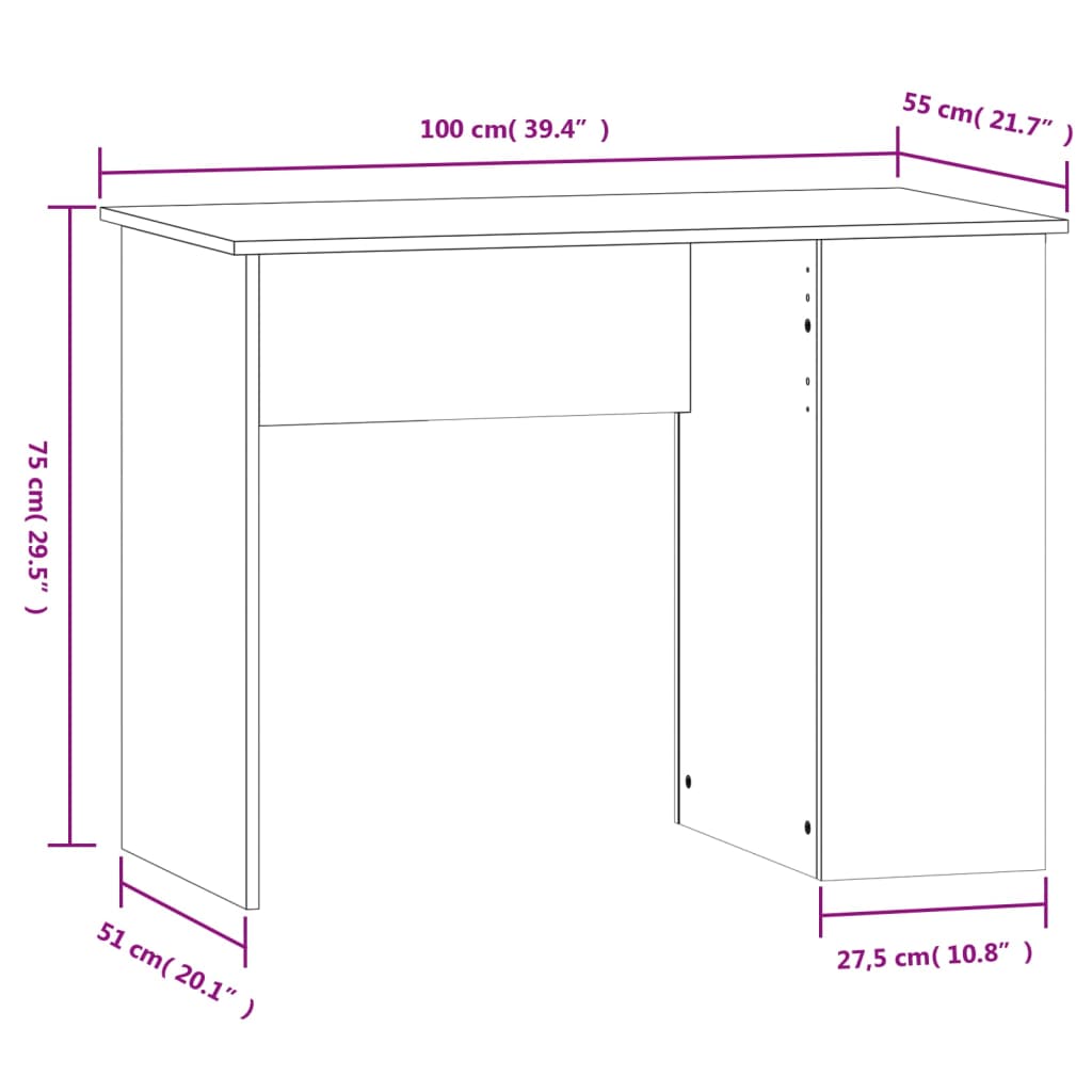 Secretária 100x55x75 cm derivados de madeira branco brilhante