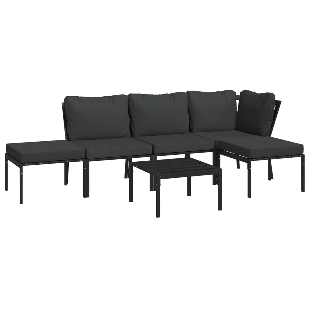 6 pcs conjunto lounge de jardim aço c/ almofadões cinzentos