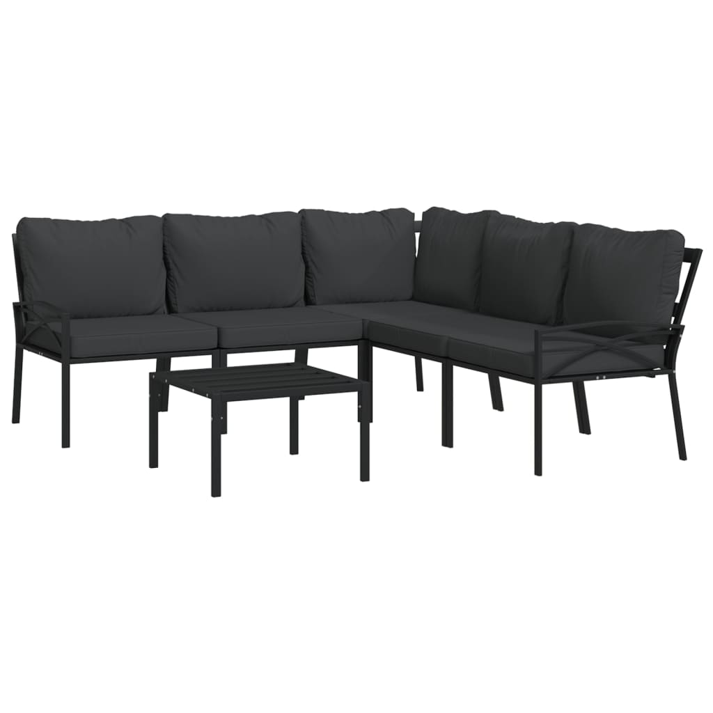 6 pcs conjunto lounge de jardim aço c/ almofadões cinzentos