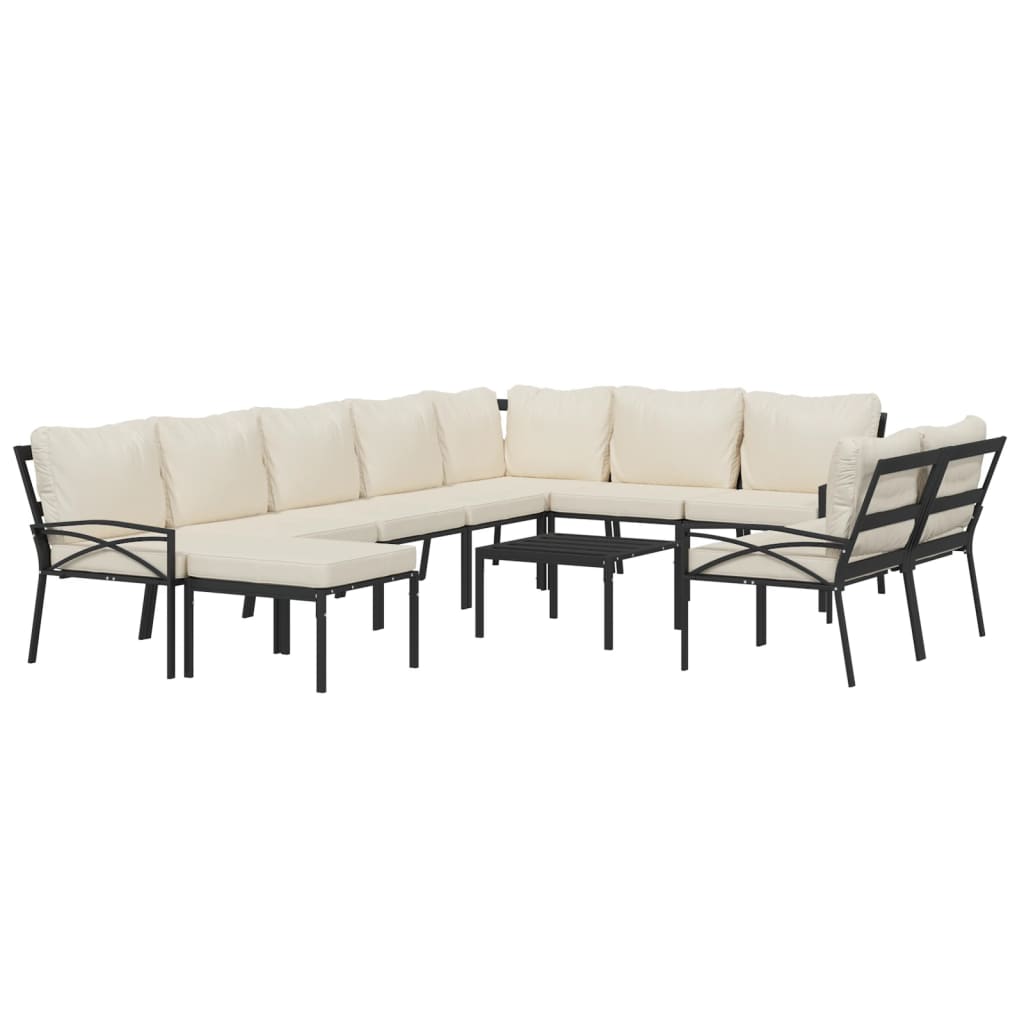 11 pcs conjunto lounge de jardim aço c/ almofadões areia