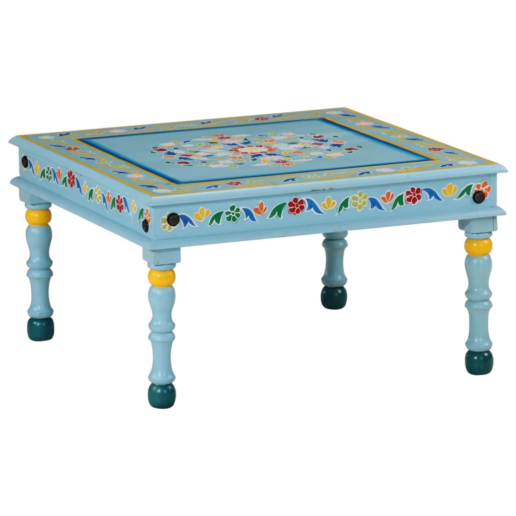 Mesa de centro pintada à mão mangueira maciça azul turquesa