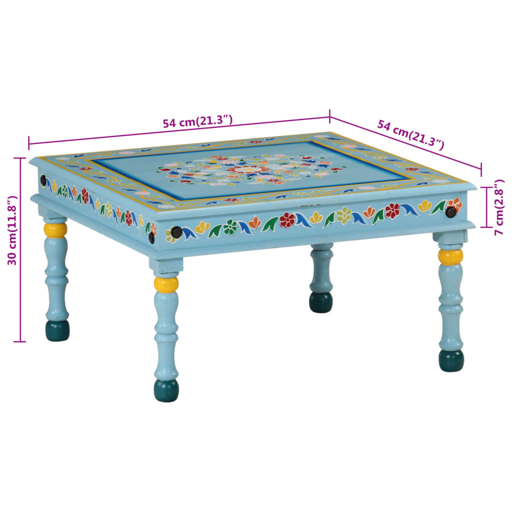 Mesa de centro pintada à mão mangueira maciça azul turquesa