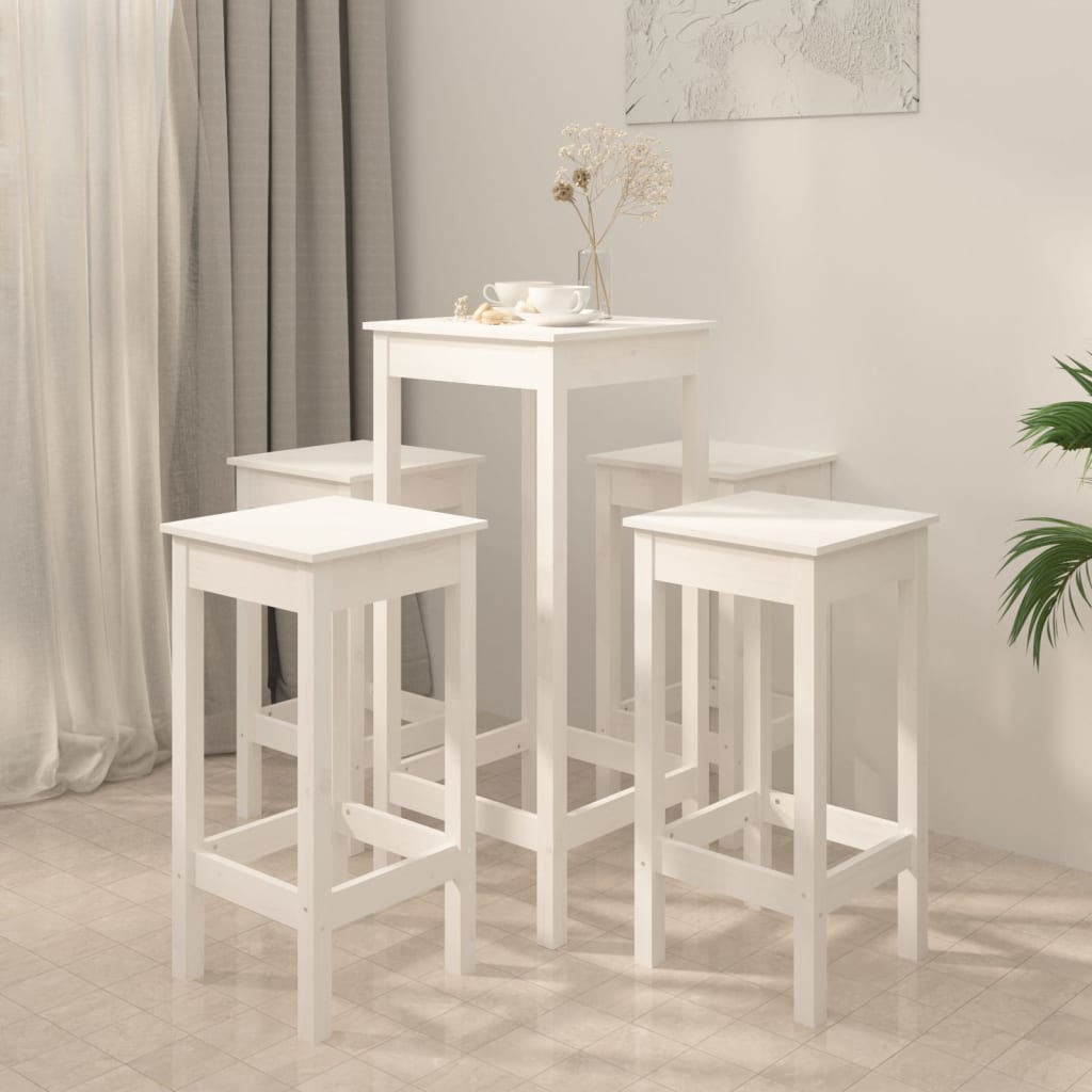 5 pcs conjunto de bar pinho maciço branco