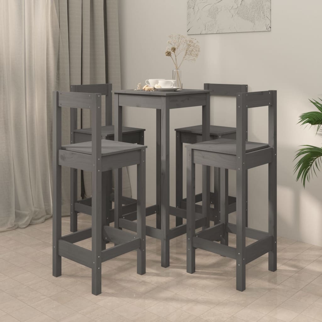 3 pcs conjunto de bar pinho maciço cinza