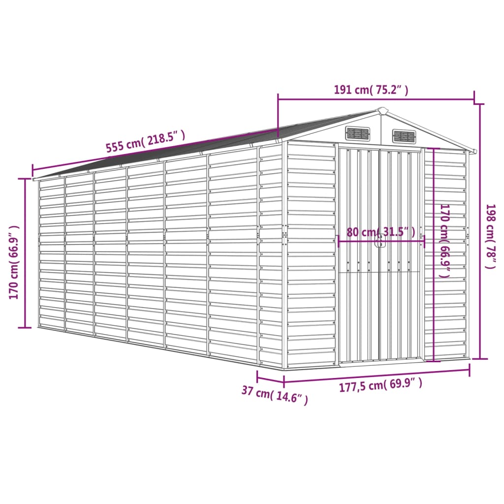 Abrigo de jardim 191x555x198 cm aço galvanizado castanho-claro