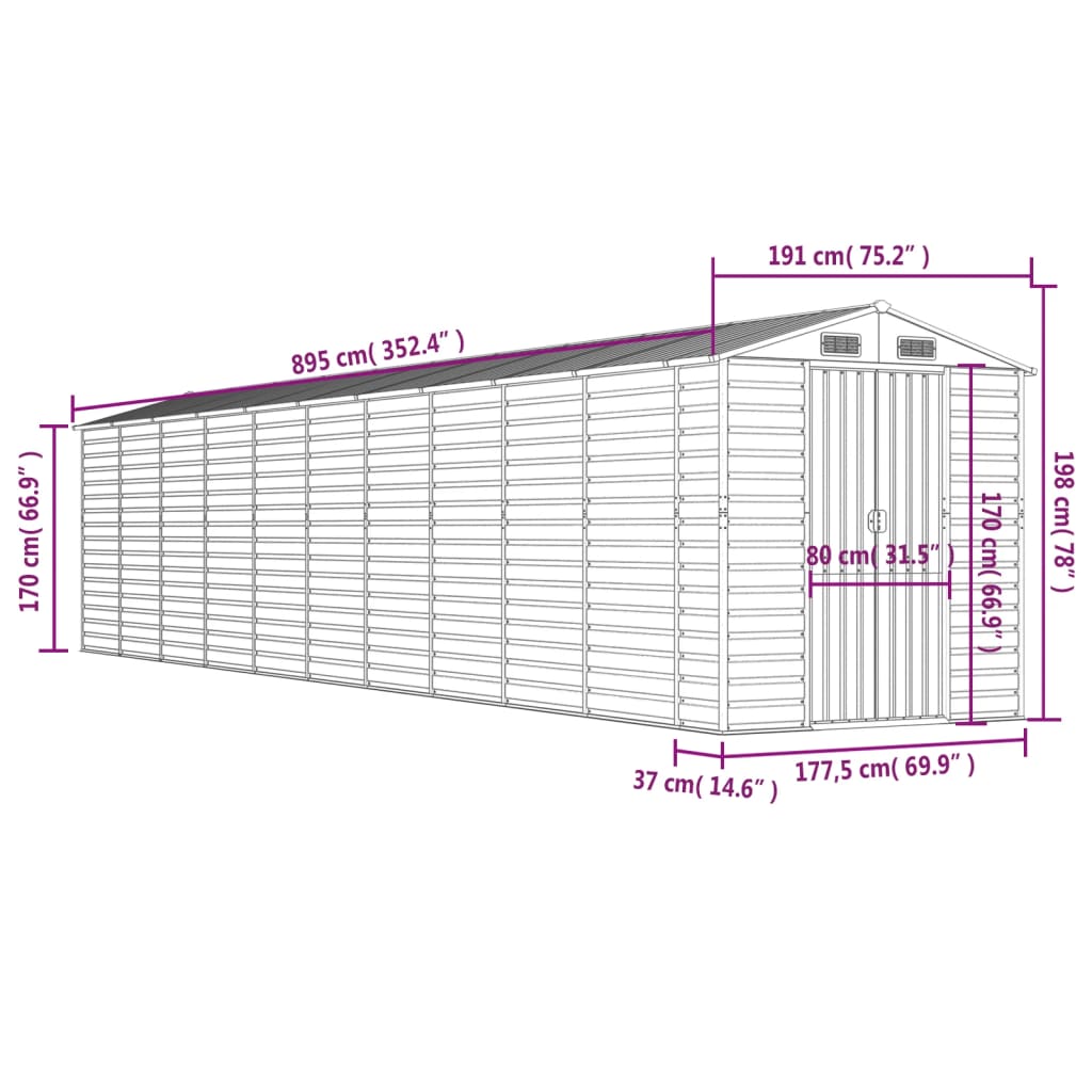 Abrigo de jardim 191x895x198 cm aço galvanizado castanho-claro