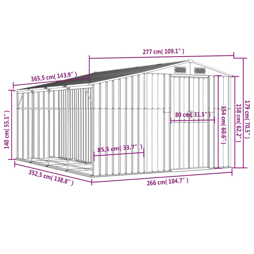 Abrigo de jardim 277x365,5x179 cm aço galvanizado verde
