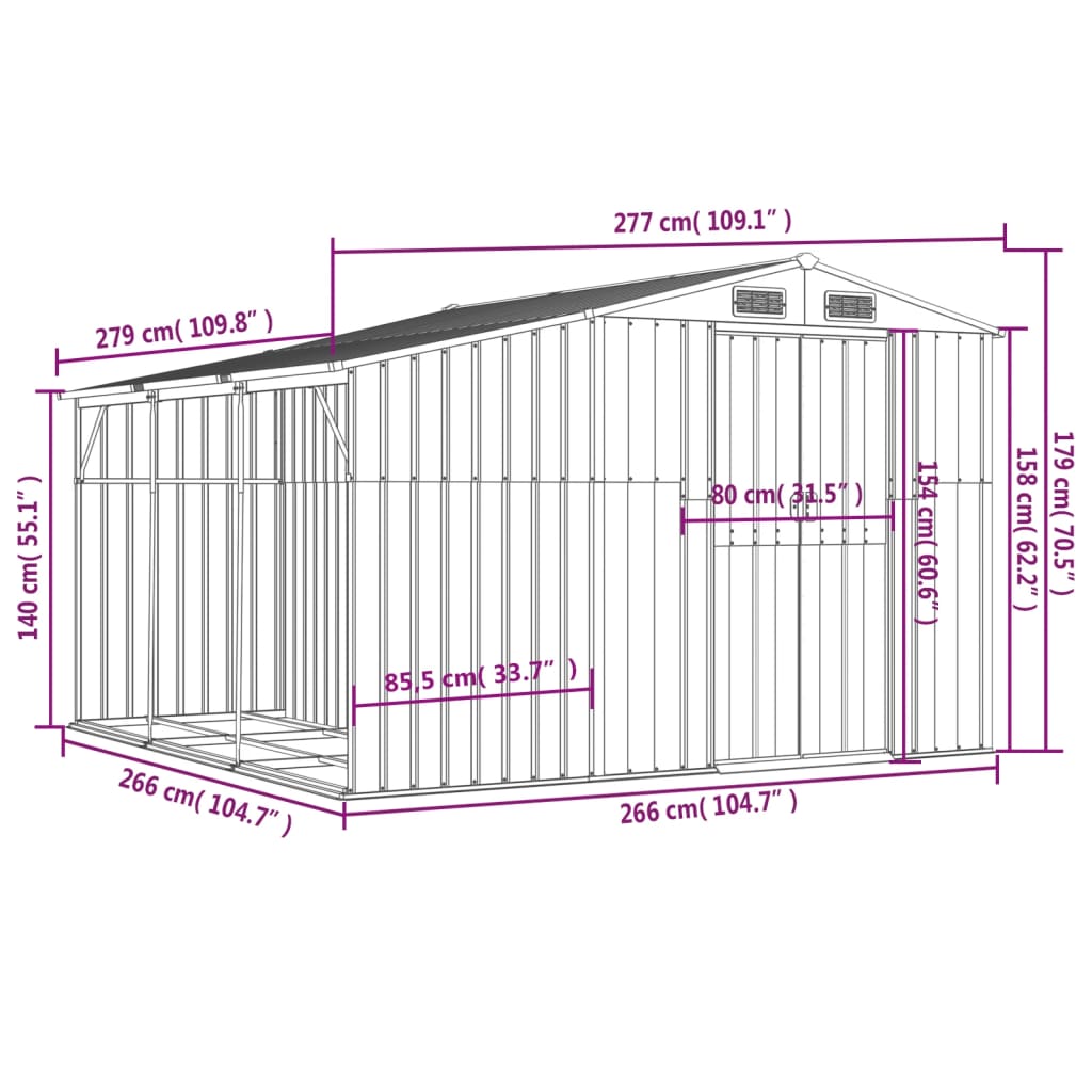 Abrigo de jardim 277x279x179 cm aço galvanizado antracite