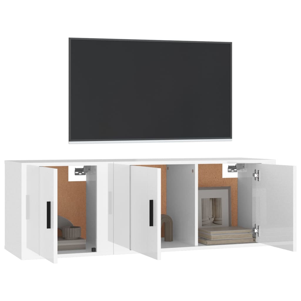 2 pcs conjunto móveis de TV derivados madeira branco brilhante