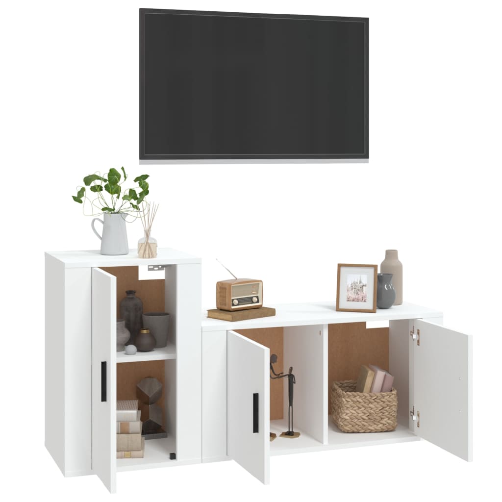 2 pcs conjunto móveis de TV derivados de madeira branco