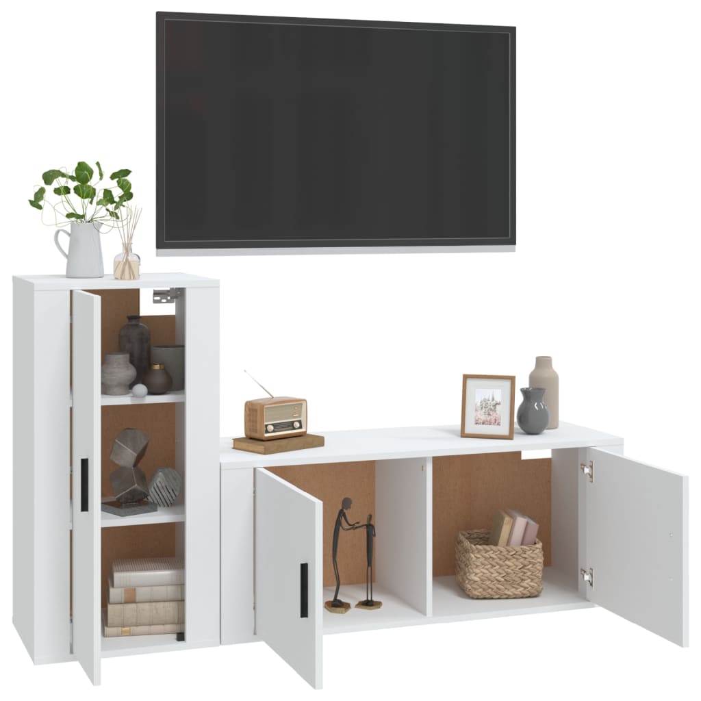 2 pcs conjunto móveis de TV derivados de madeira branco