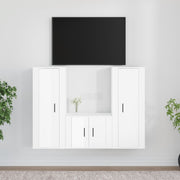3 pcs conjunto móveis de TV madeira processada branco brilhante