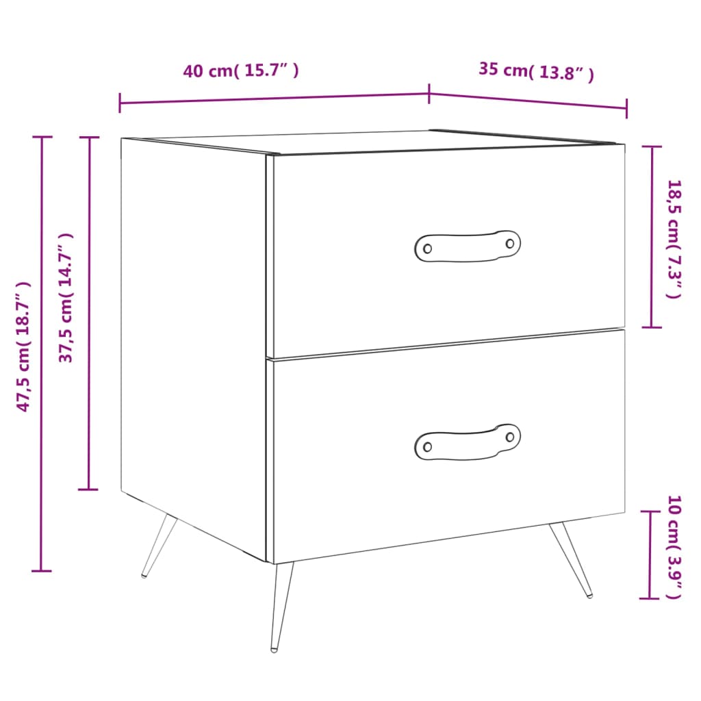 Mesa de cabeceira 40x35x47,5 cm derivados de madeira branco