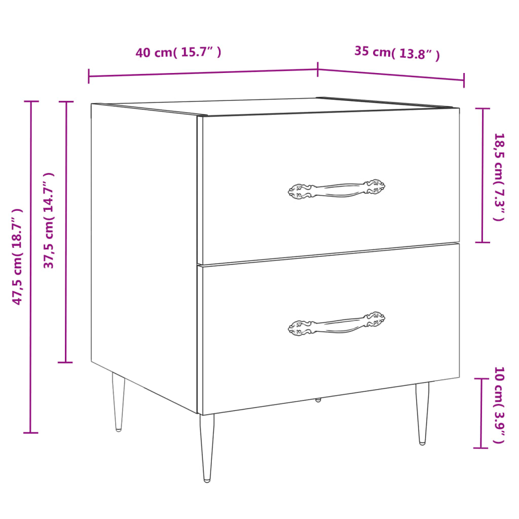 Mesa de cabeceira 40x35x47,5 cm derivados de madeira branco