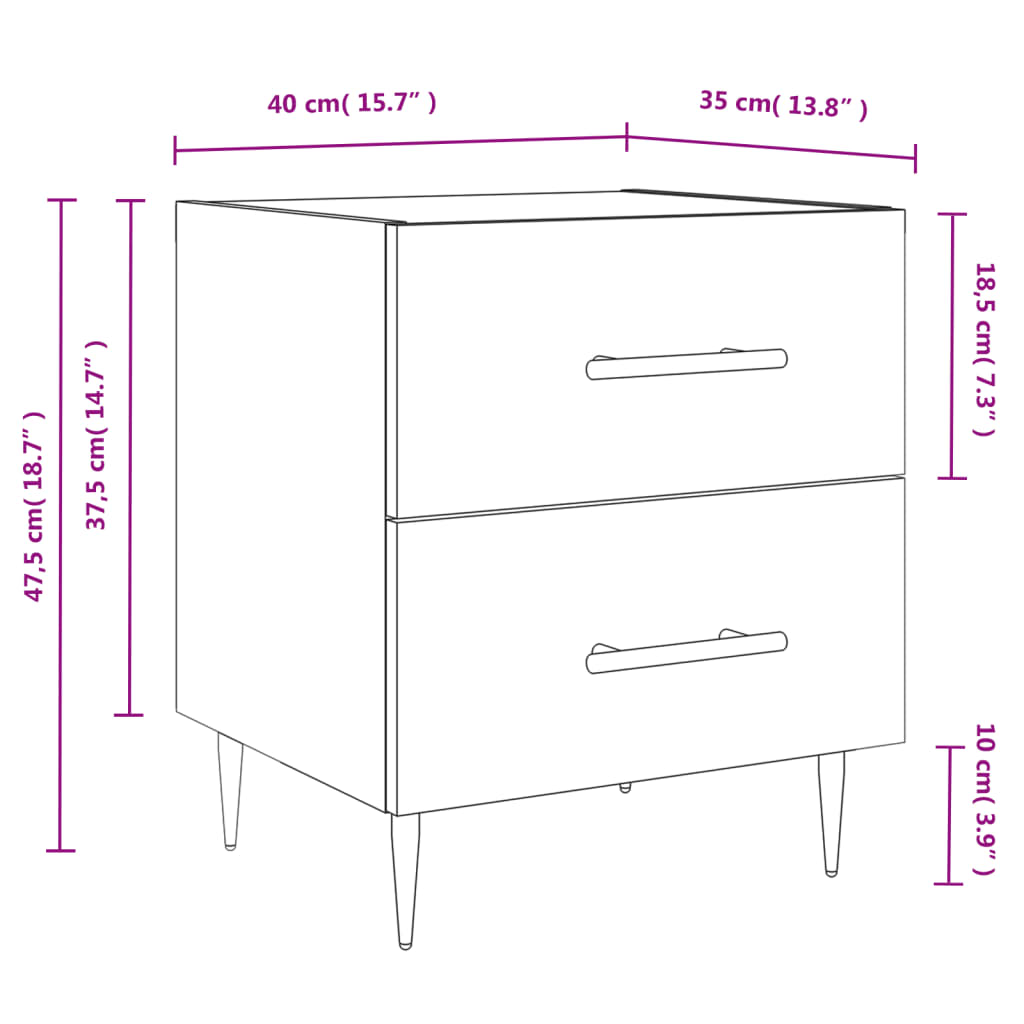 Mesa de cabeceira 40x35x47,5 cm derivados de madeira branco