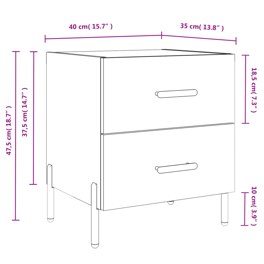 Mesa de cabeceira 40x35x47,5 cm derivados de madeira branco