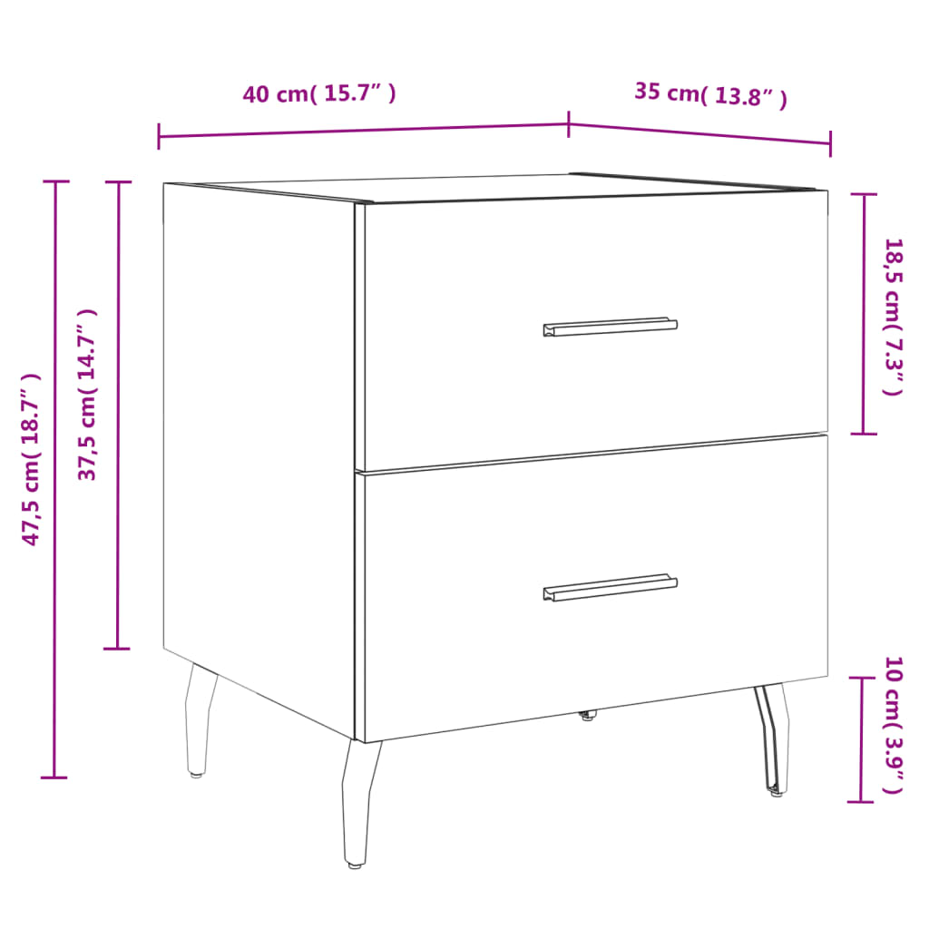 Mesa de cabeceira 40x35x47,5 cm derivados de madeira branco