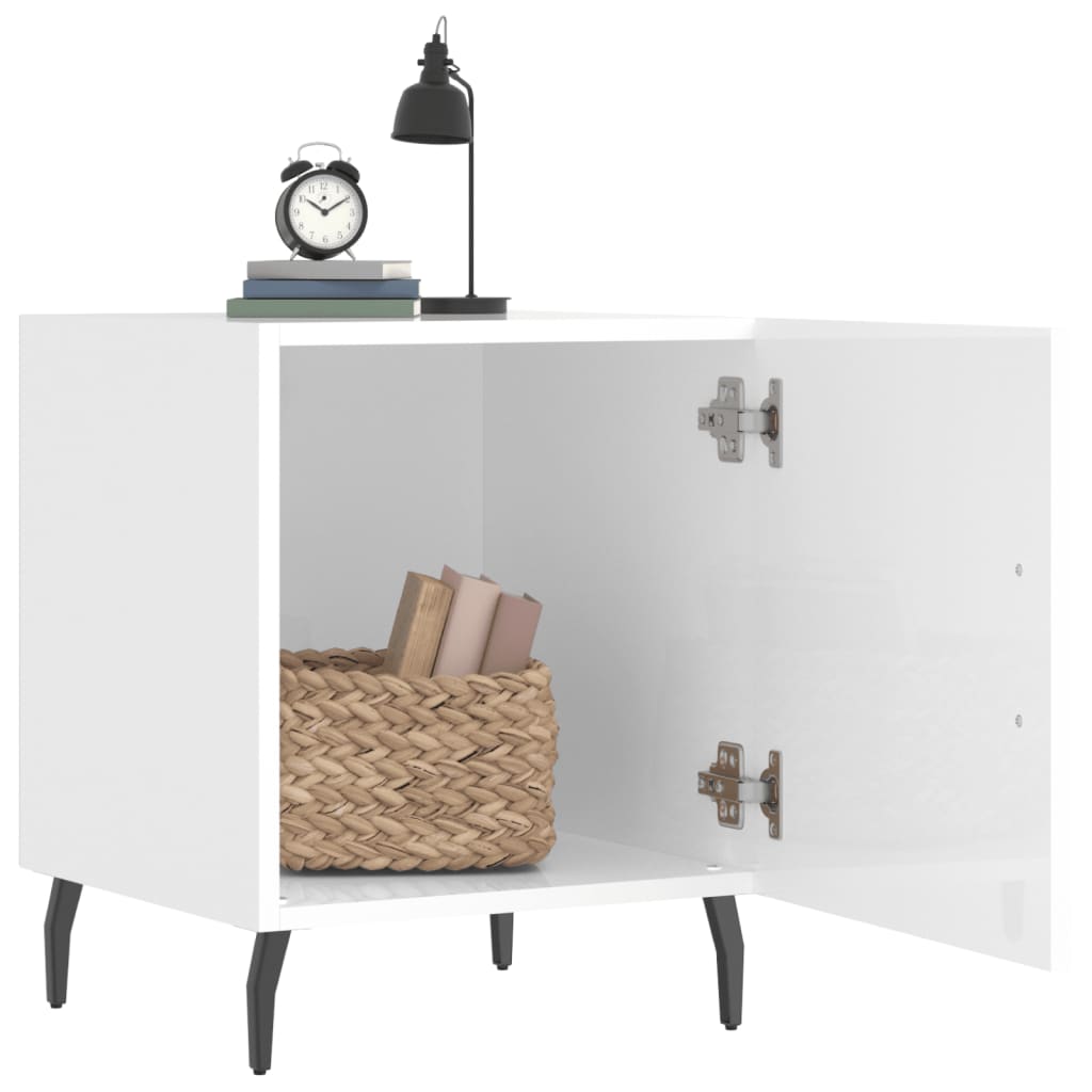 Mesa cabeceira 2pcs 40x40x50cm deriv. madeira branco brilhante