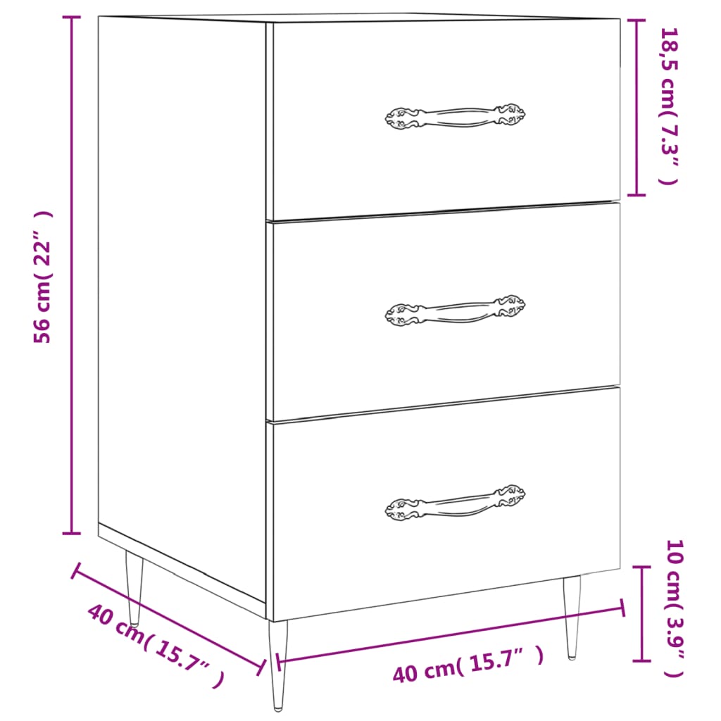 Mesa de cabeceira 40x40x66 cm derivados madeira cinzento sonoma