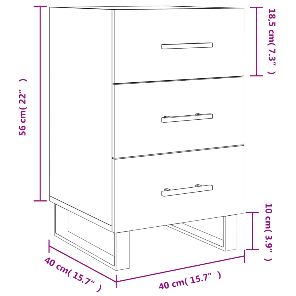 Mesa de cabeceira 40x40x66 cm derivados de madeira branco