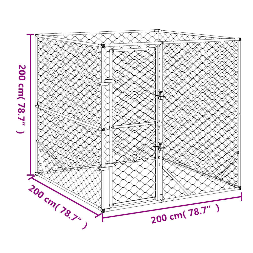 Canil de exterior 2x2x2 m aço galvanizado prateado