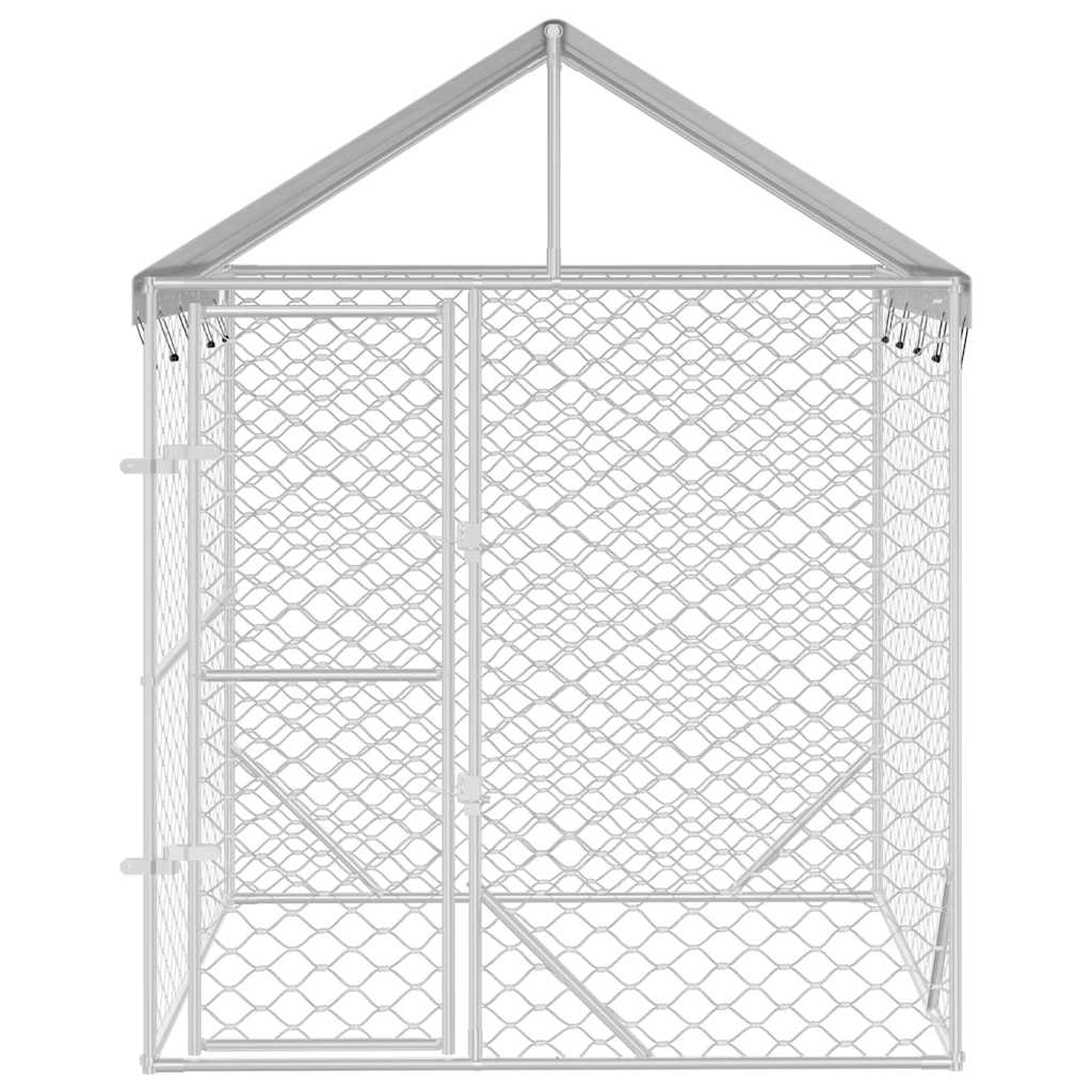 Canil de exterior com teto 2x2x2,5m aço galvanizado prateado