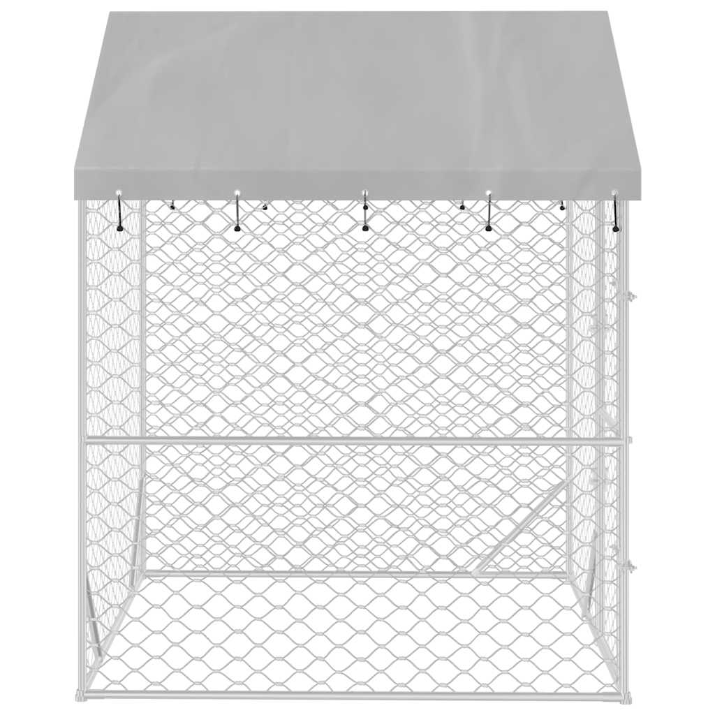 Canil de exterior com teto 2x2x2,5m aço galvanizado prateado