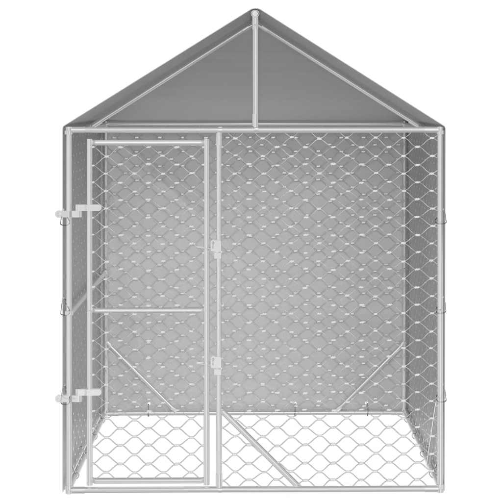 Canil de exterior com teto 2x2x2,5m aço galvanizado prateado