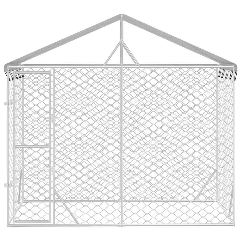 Canil de exterior com teto 3x1,5x2,5 m aço galvanizado prateado