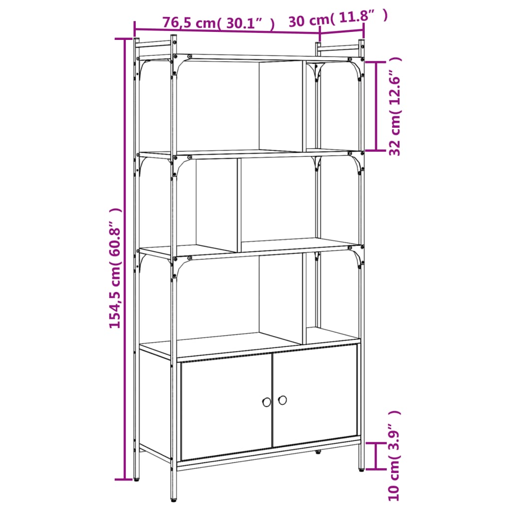 Estante c/ portas 76,5x30x154,5 cm deriv. madeira cinza sonoma