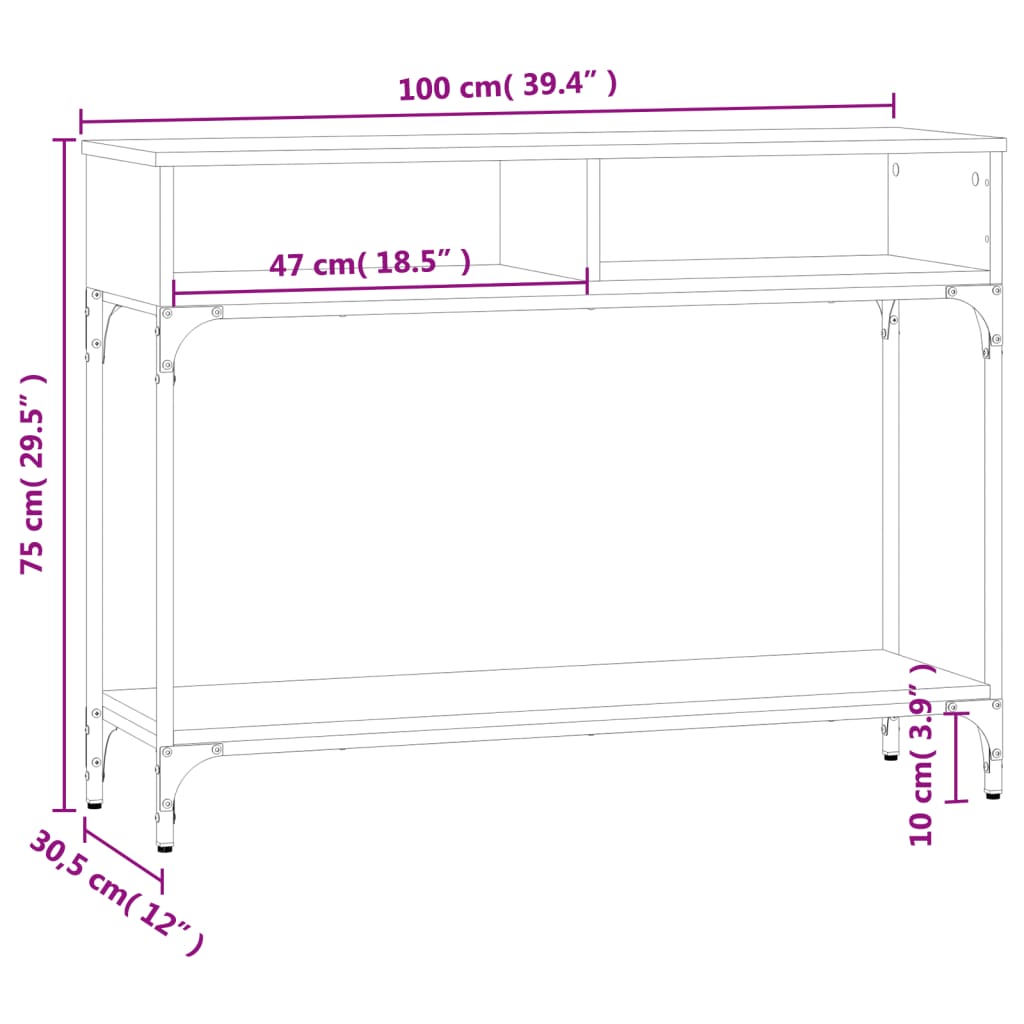 Mesa consola 100x30,5x75cm derivados de madeira cinzento sonoma