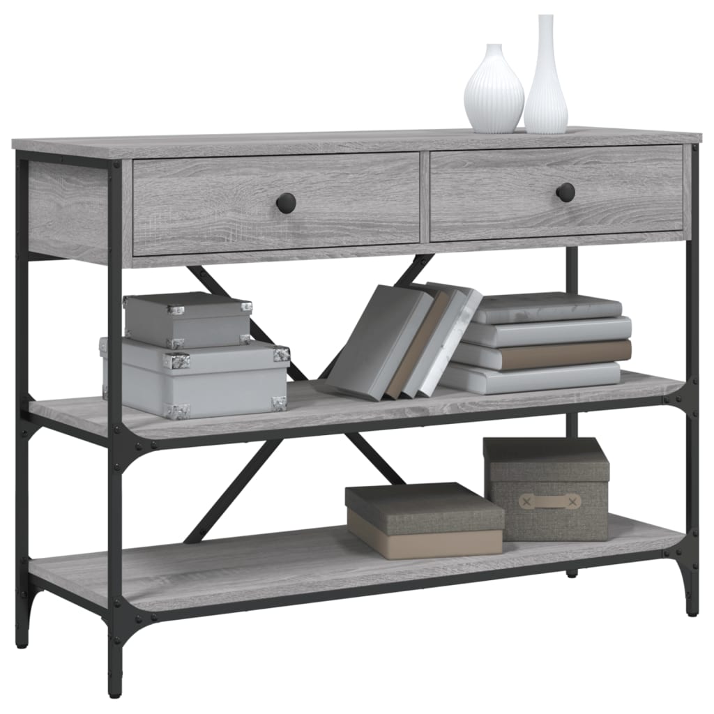 Mesa consola gavetas/prateleiras deriv. madeira cinzento sonoma