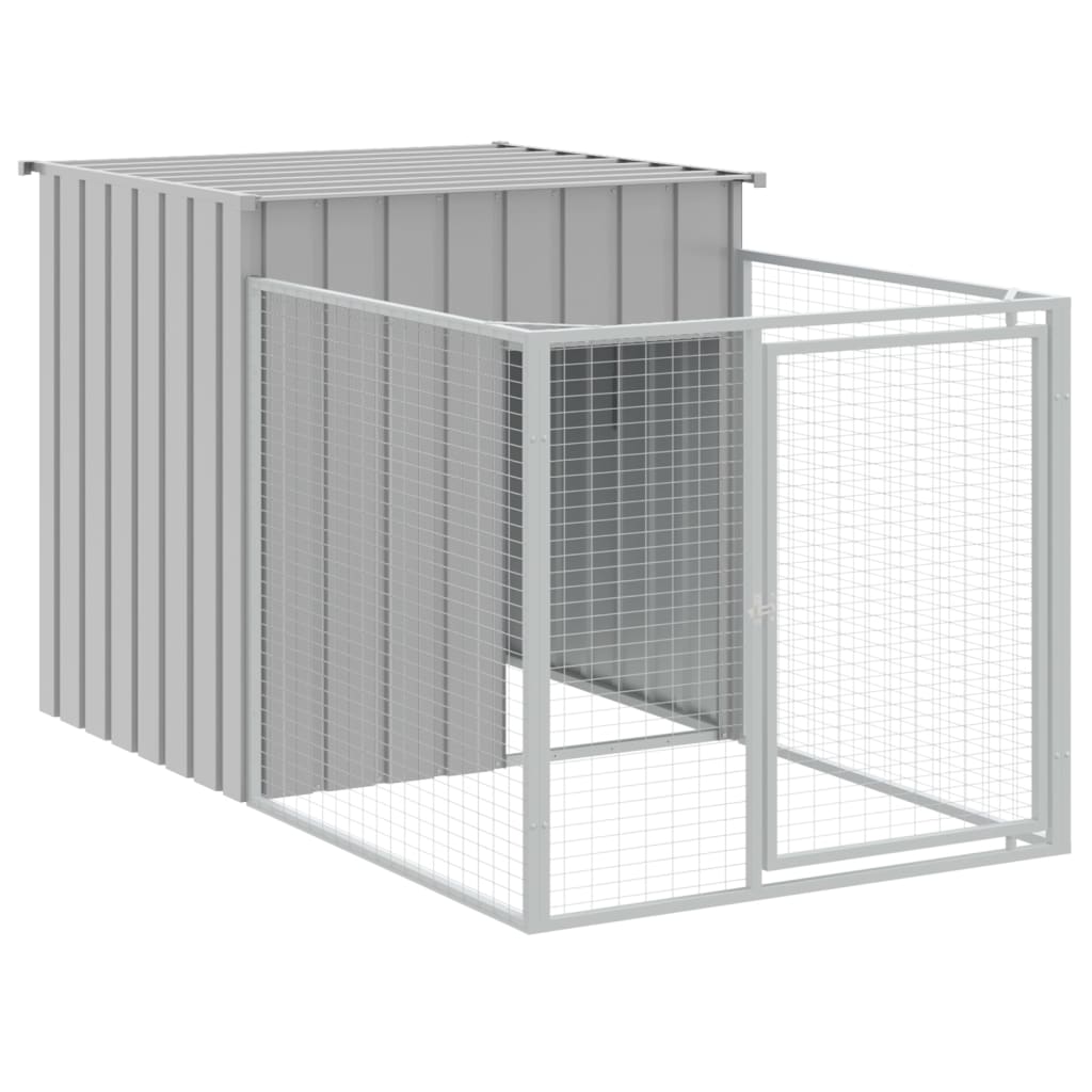 Casota cães c/ parque 110x405x110 cm aço galvaniz. cinza-claro