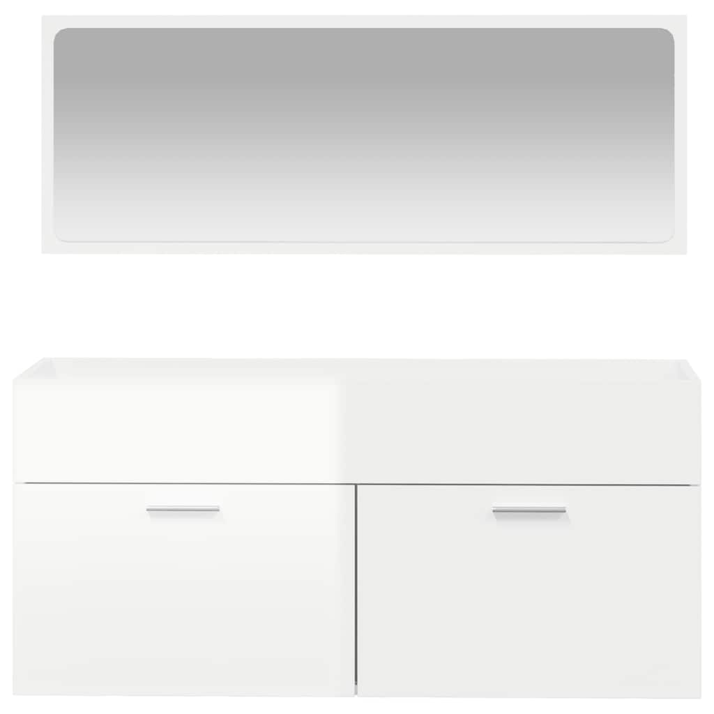 Armário WC com espelho derivados de madeira branco brilhante