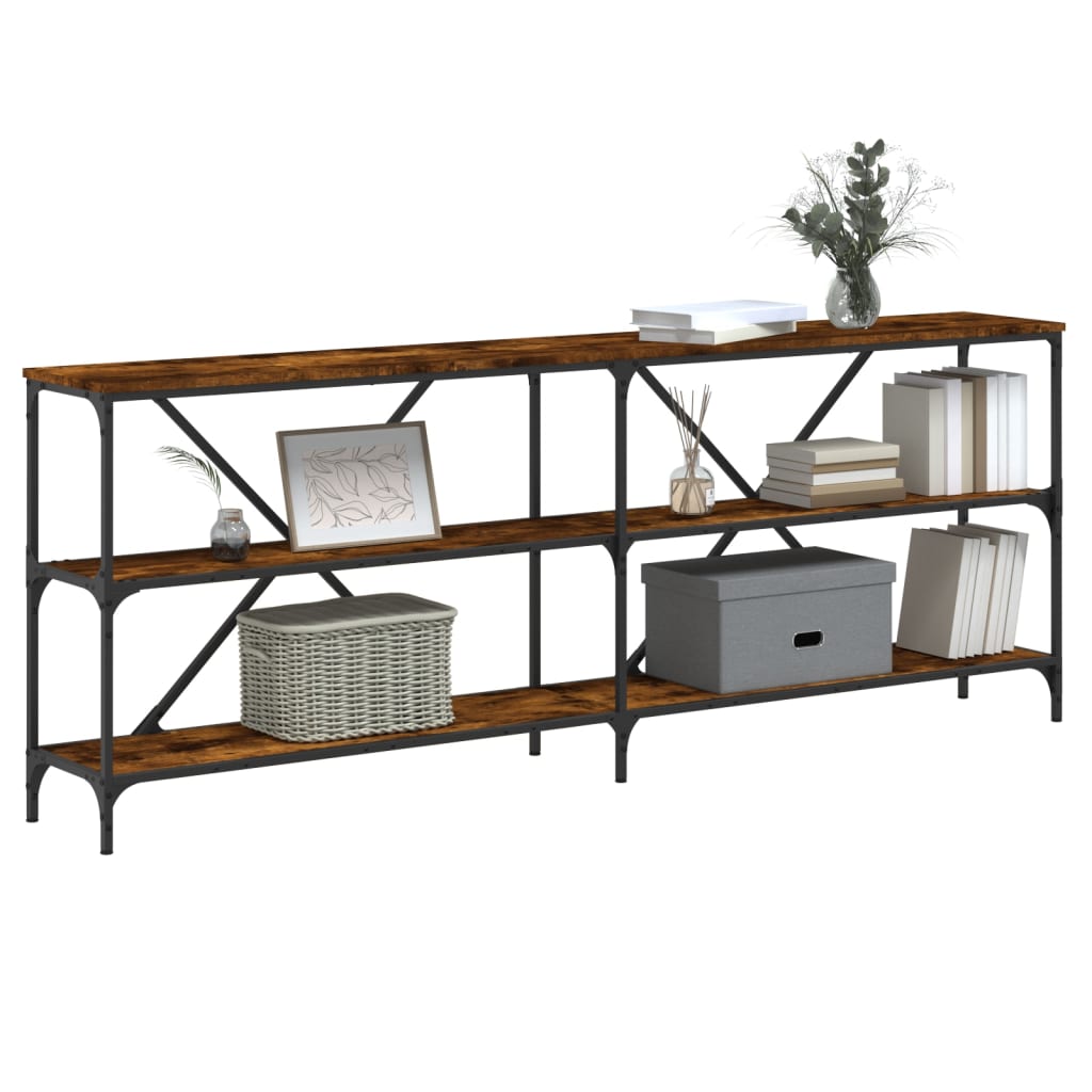Mesa consola 200x30x75 cm deriv. madeira/ferro carvalho fumado
