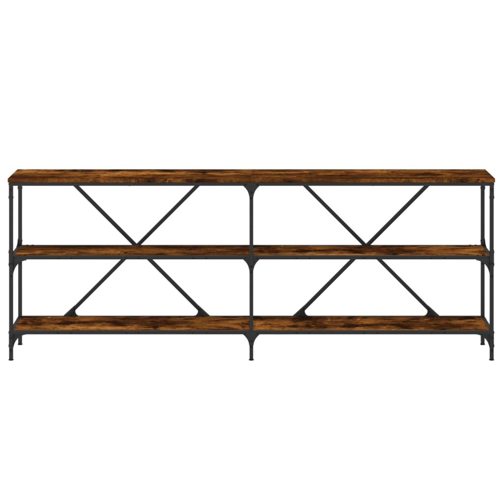 Mesa consola 200x30x75 cm deriv. madeira/ferro carvalho fumado