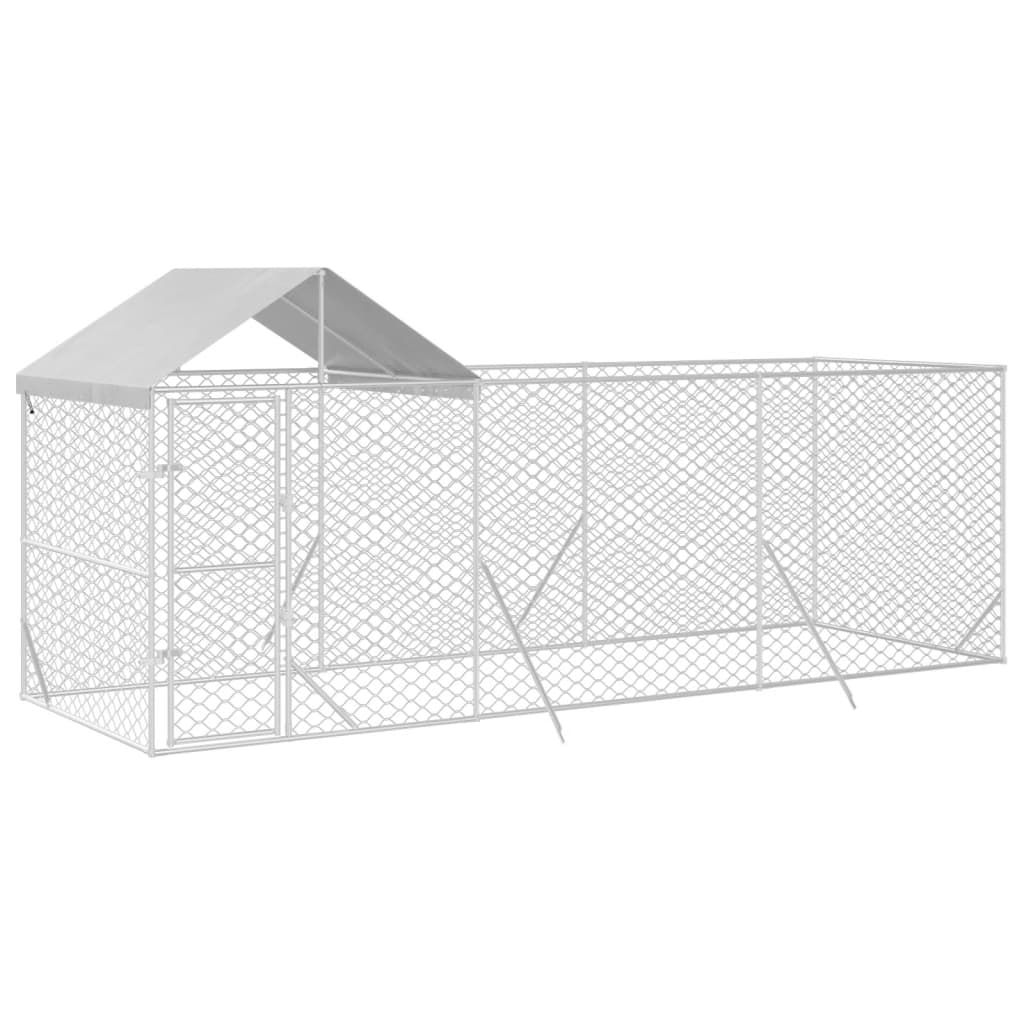 Canil de exterior com teto 6x2x2,5 m aço galvanizado prateado