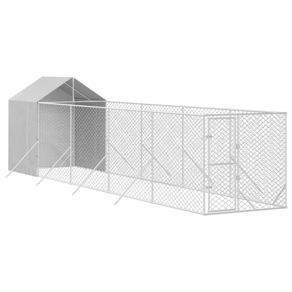 Canil de exterior com teto 2x10x2,5 m aço galvanizado prateado
