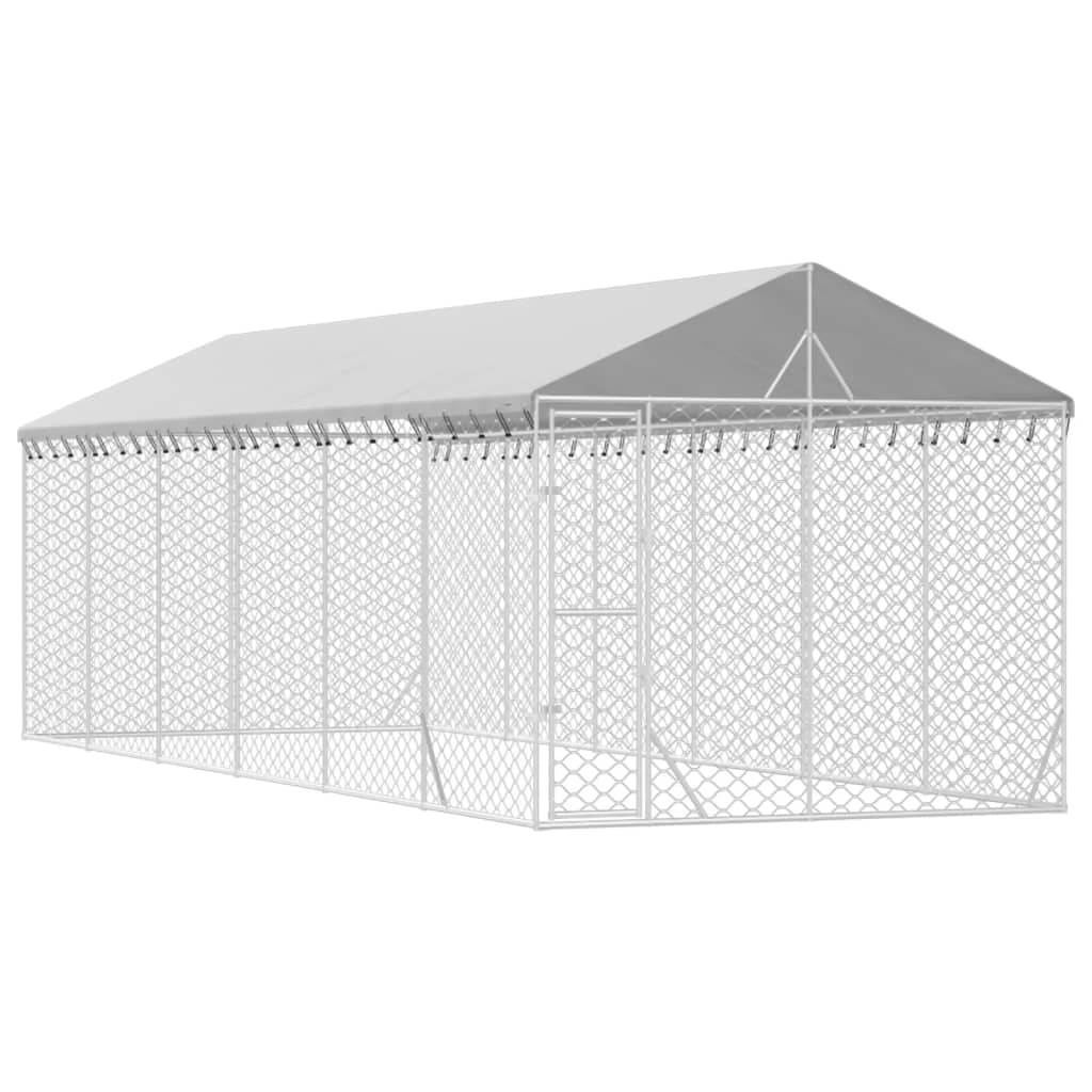 Canil de exterior com teto 3x9x2,5 m aço galvanizado prateado